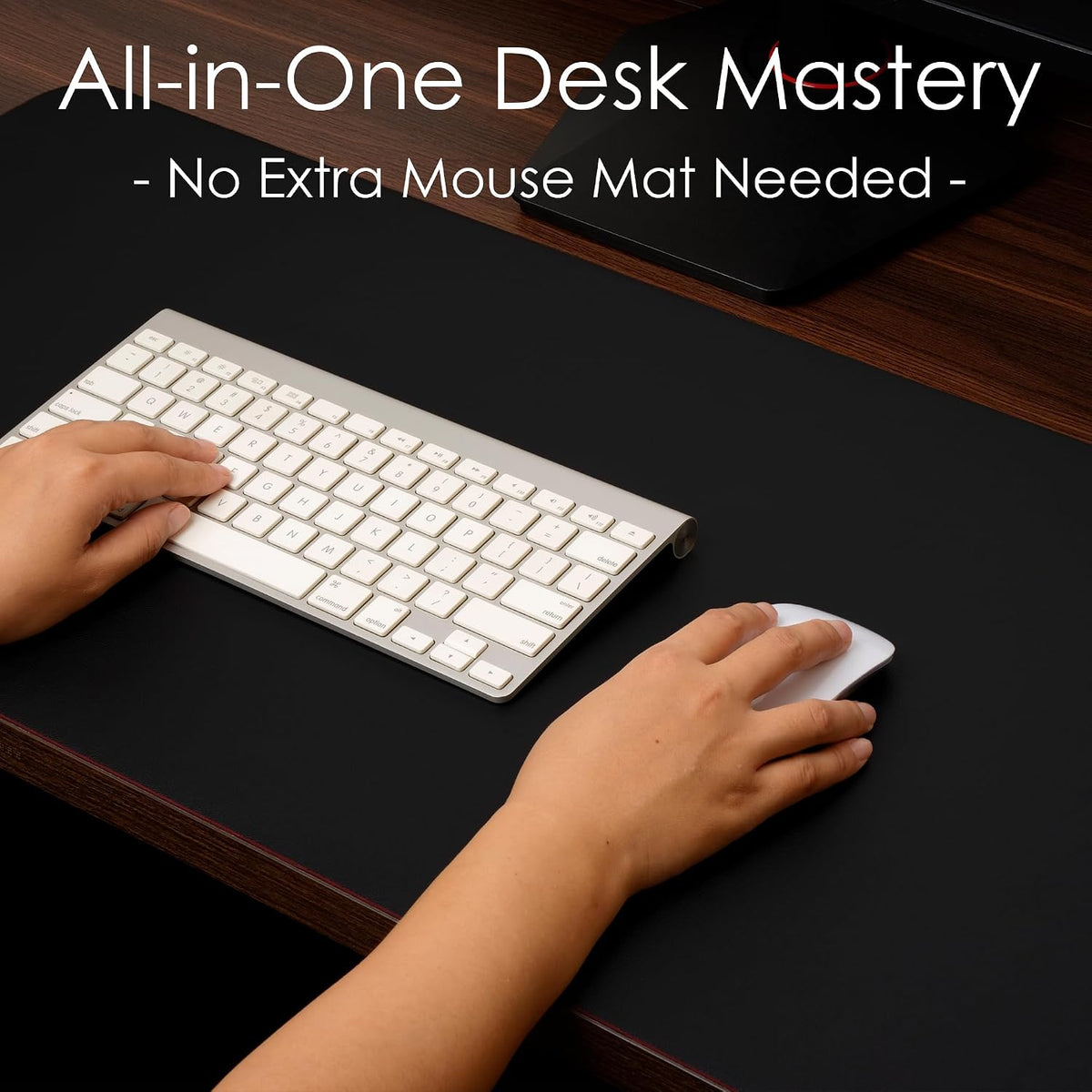 Leather Desk Mat - Black/Red - 23.6" X 13.7"