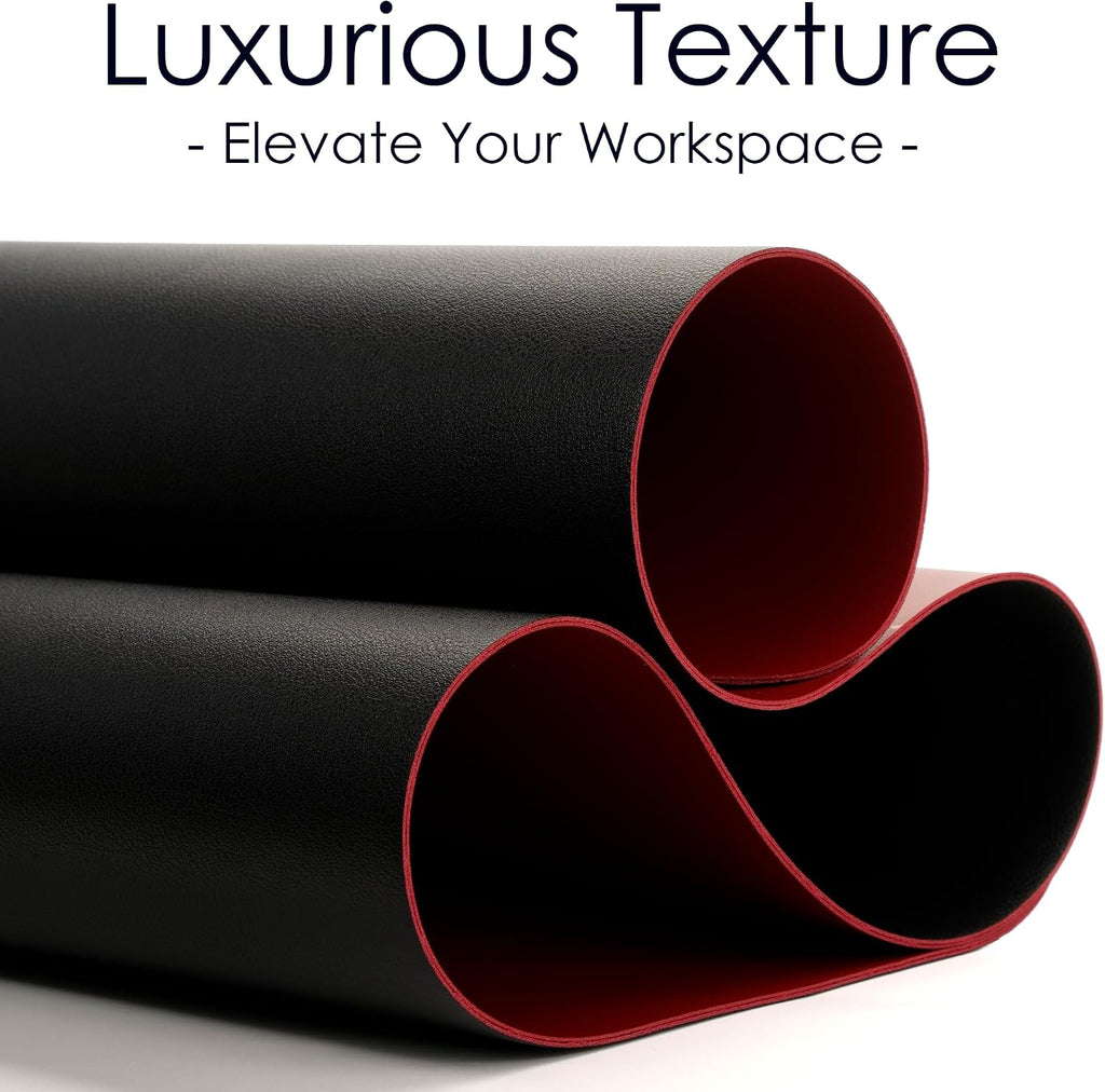Leather Desk Mat - Black/Red - 23.6" X 13.7"
