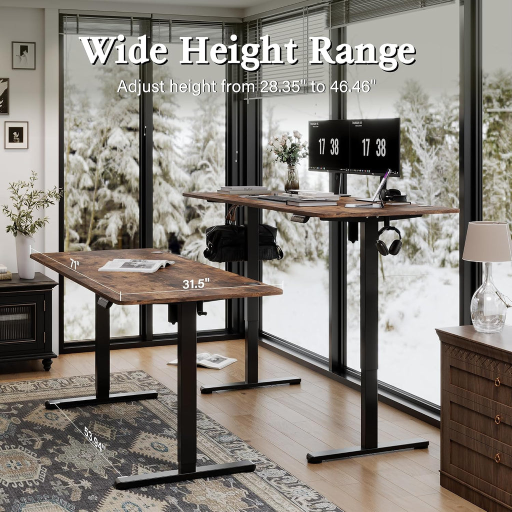 Large Electric Standing Desk - Rustic Brown - 71“ X 31.5“ 