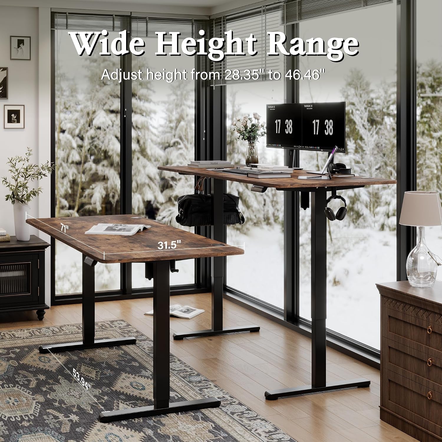 Large Electric Standing Desk - Rustic Brown - 71“ X 31.5“ 
