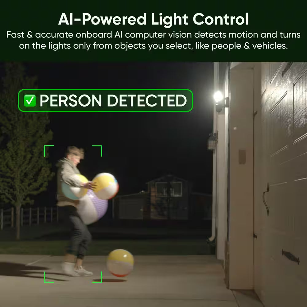 Wired Outdoor Wi-Fi Floodlight Pro Home Security Camera with 2K Resolution, App and Voice Control, Black