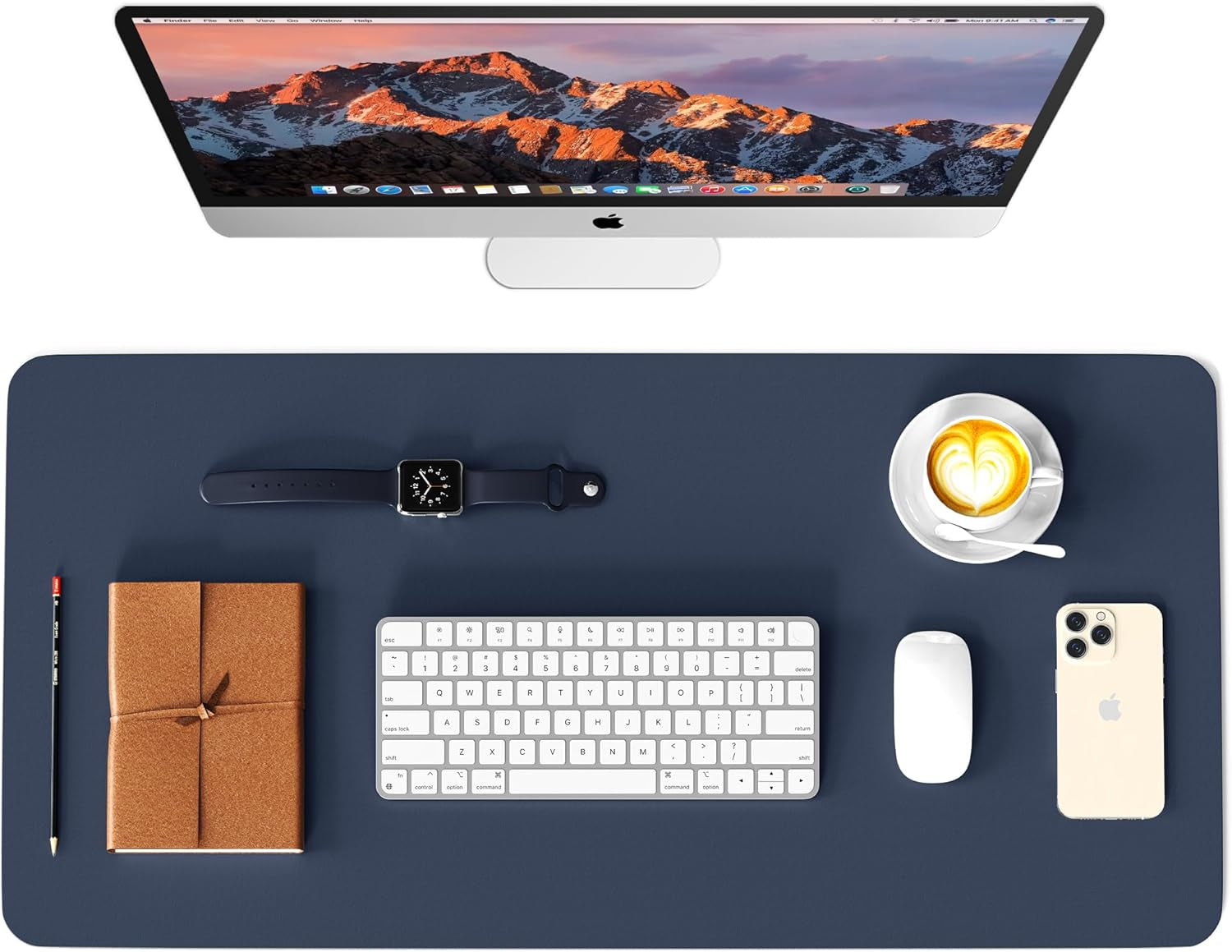 Leather Desk Mat - Blue/Yellow - 23.6" X 13.7" 
