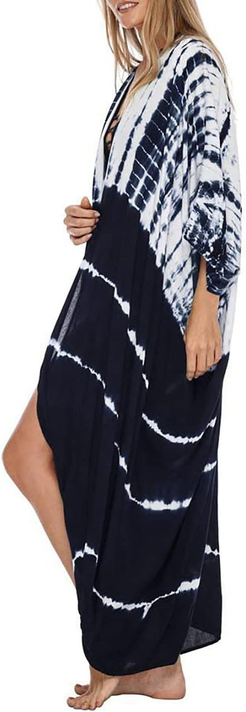 Stylish Tie Dye Open Front Long Swimsuit Cover Up - Women's 