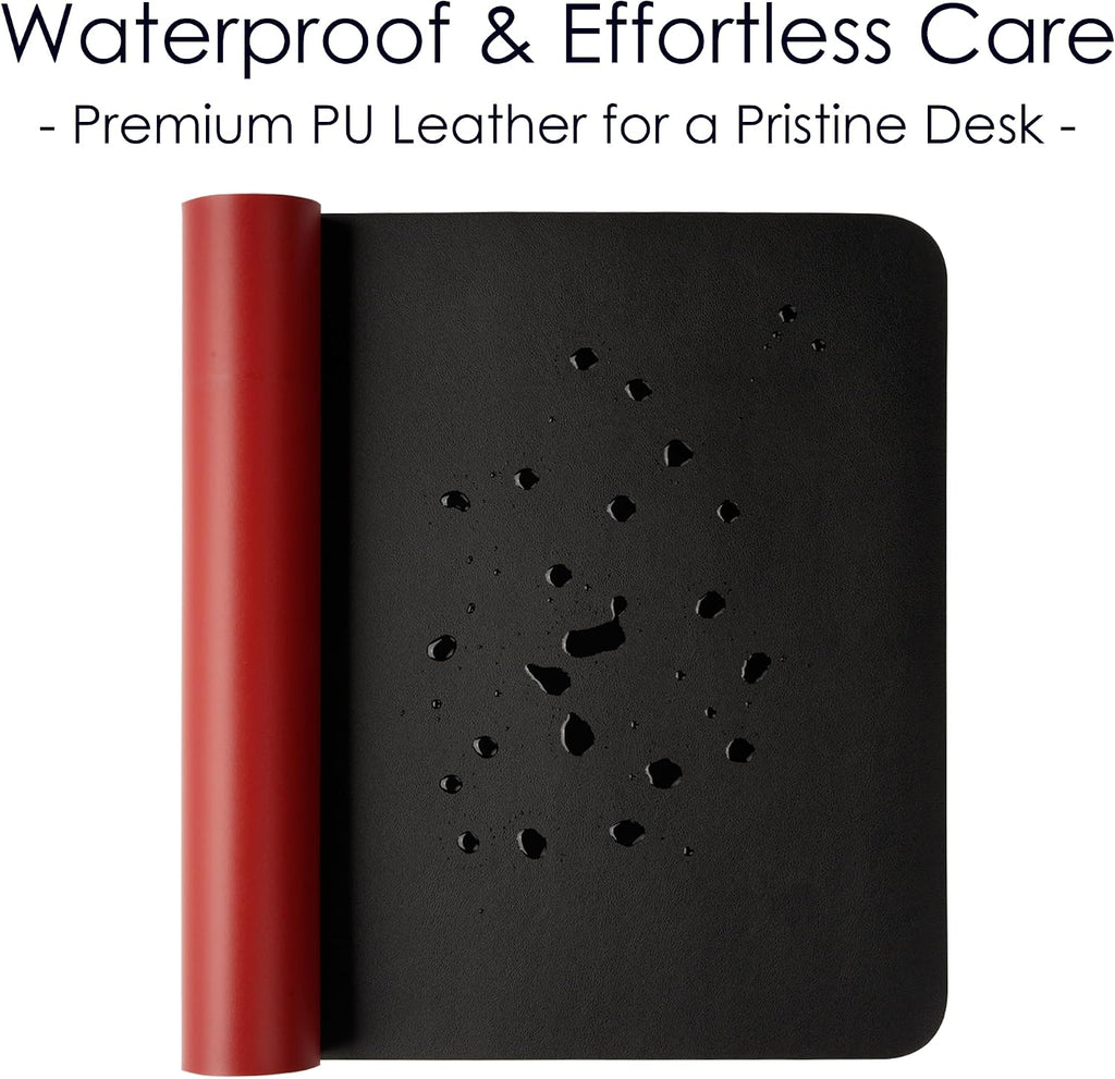 Leather Desk Mat - Black/Red - 23.6" X 13.7"