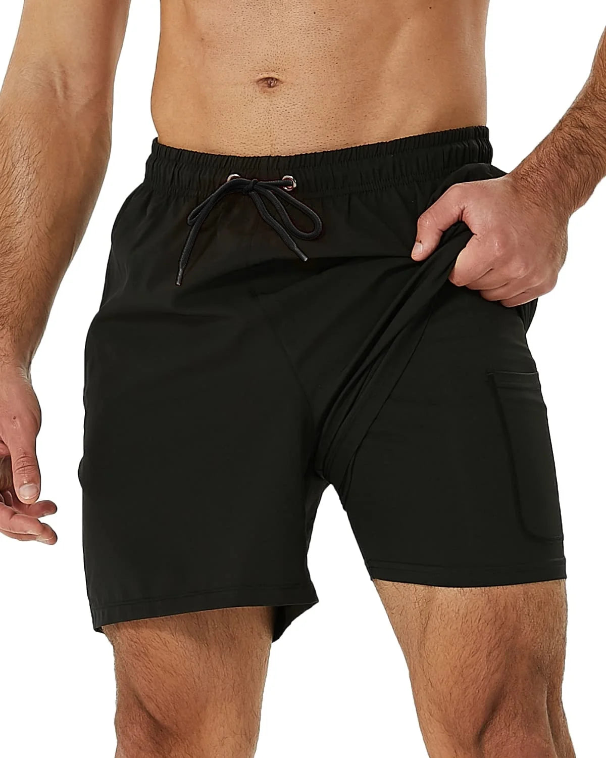 Quick-Dry Swimming Shorts with Compression Liner and Pockets w/ Zippers - Men's 