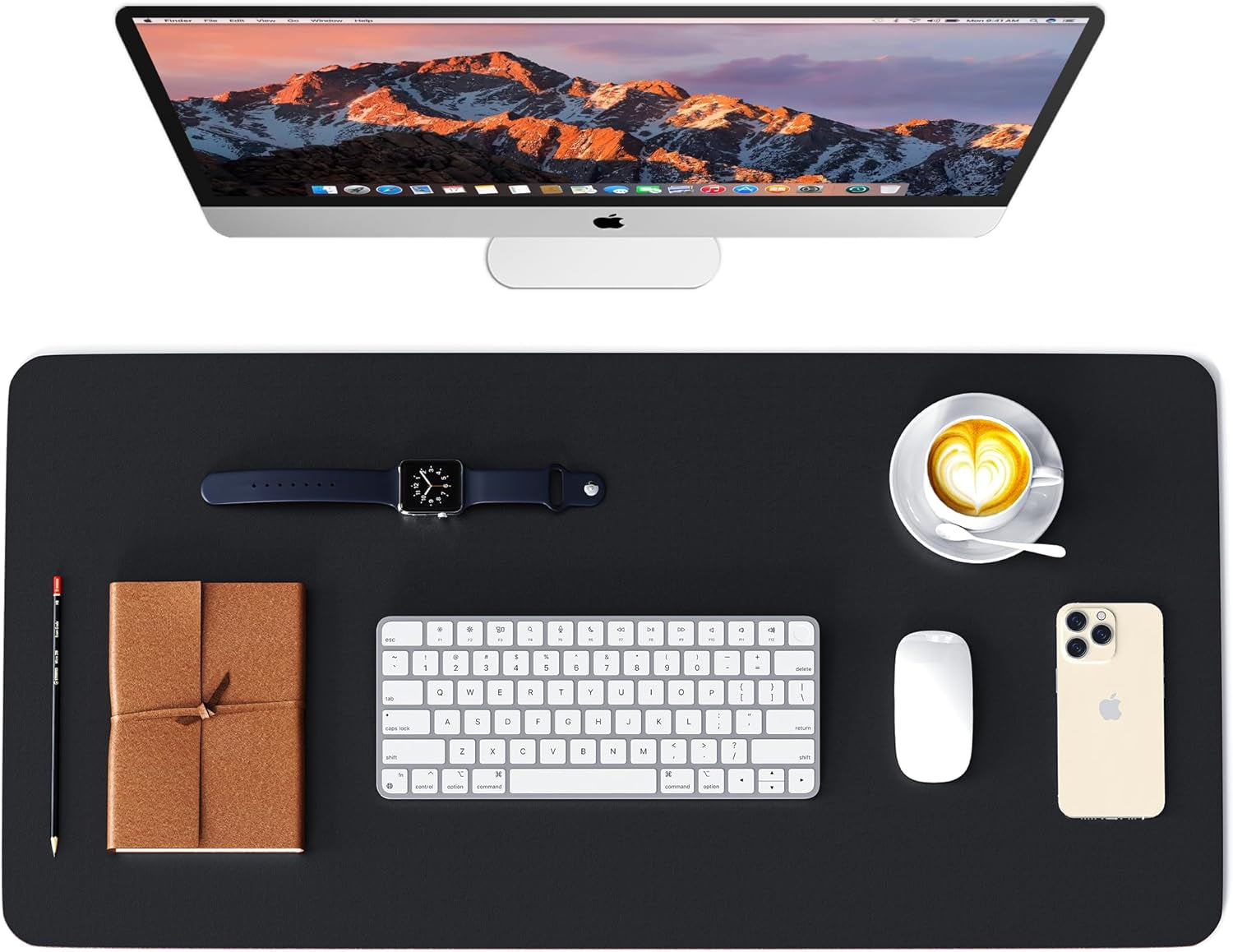 Leather Desk Mat - Black/Red - 23.6" X 13.7"