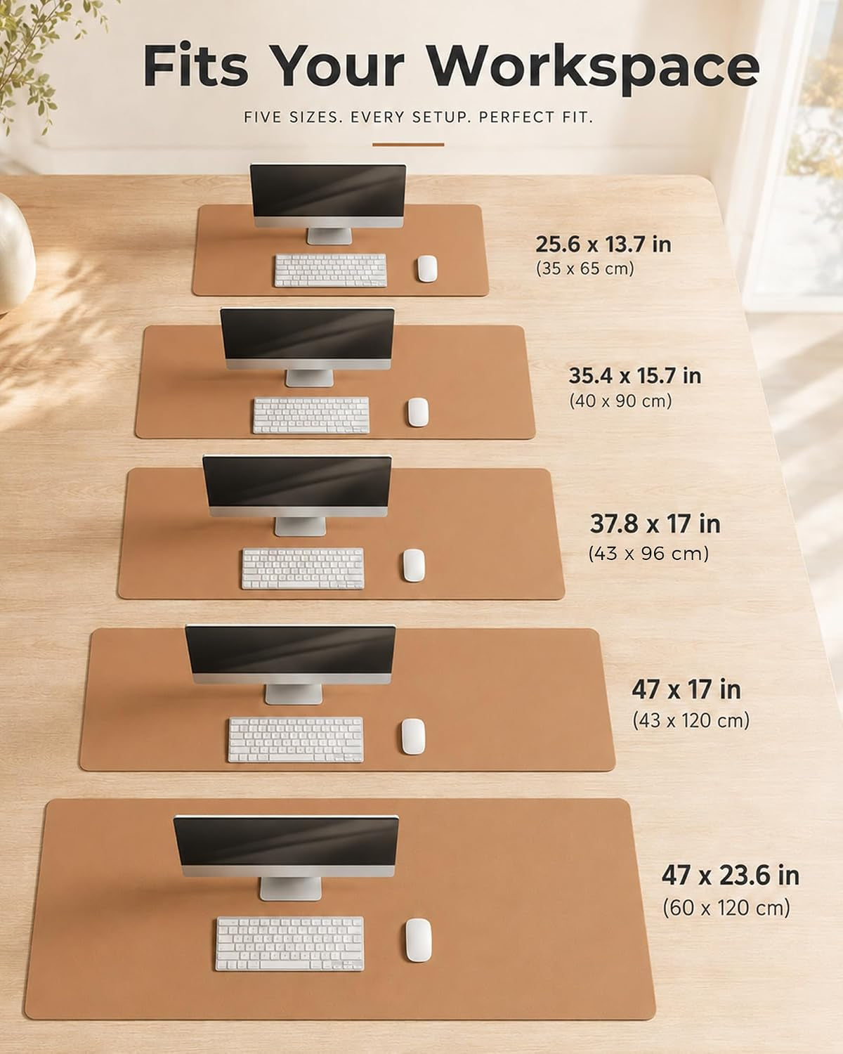 Dual-Sided Leather Desk Mat - Apricot - 25.6" X 13.7"