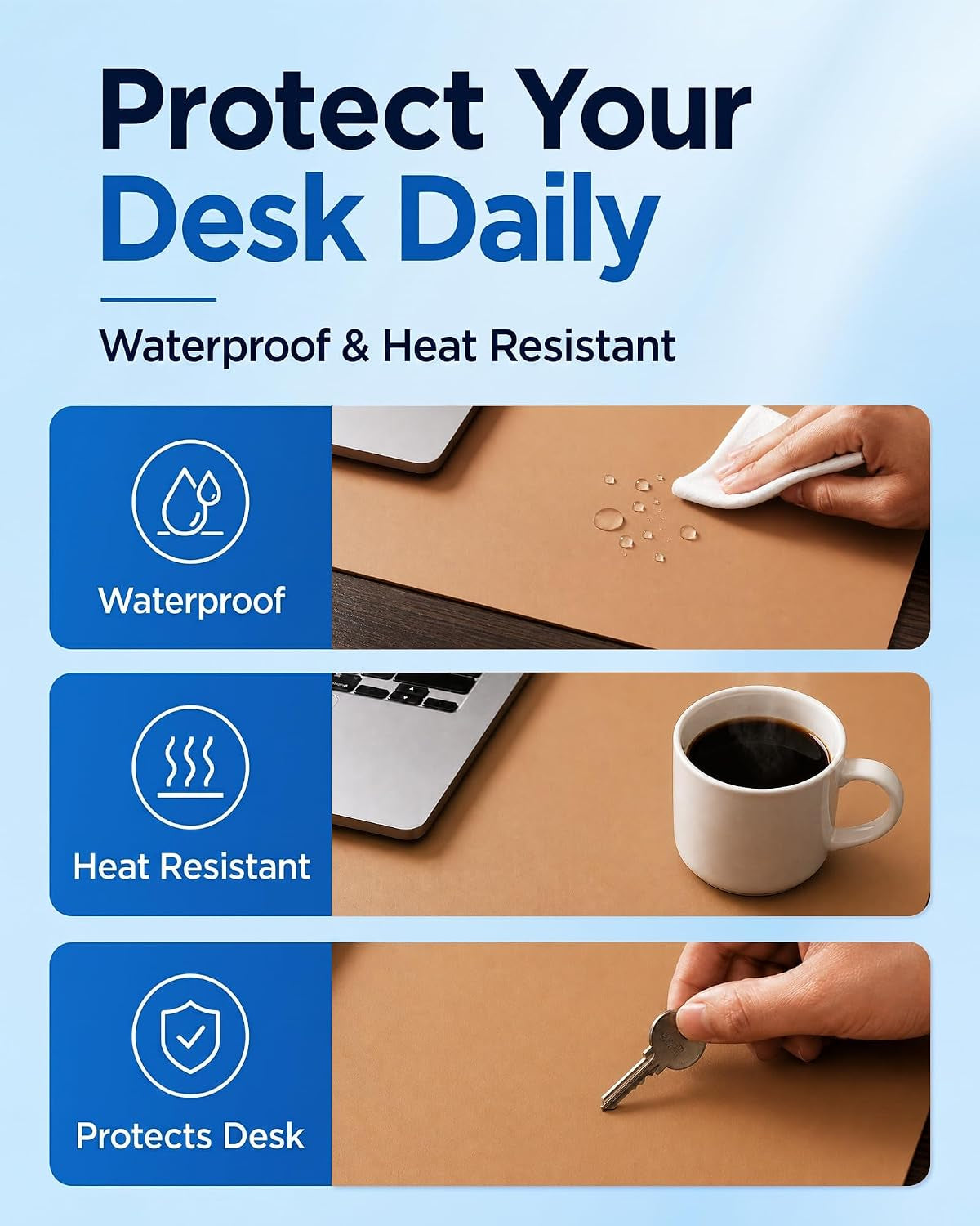 Dual-Sided Leather Desk Mat - Apricot - 25.6" X 13.7"
