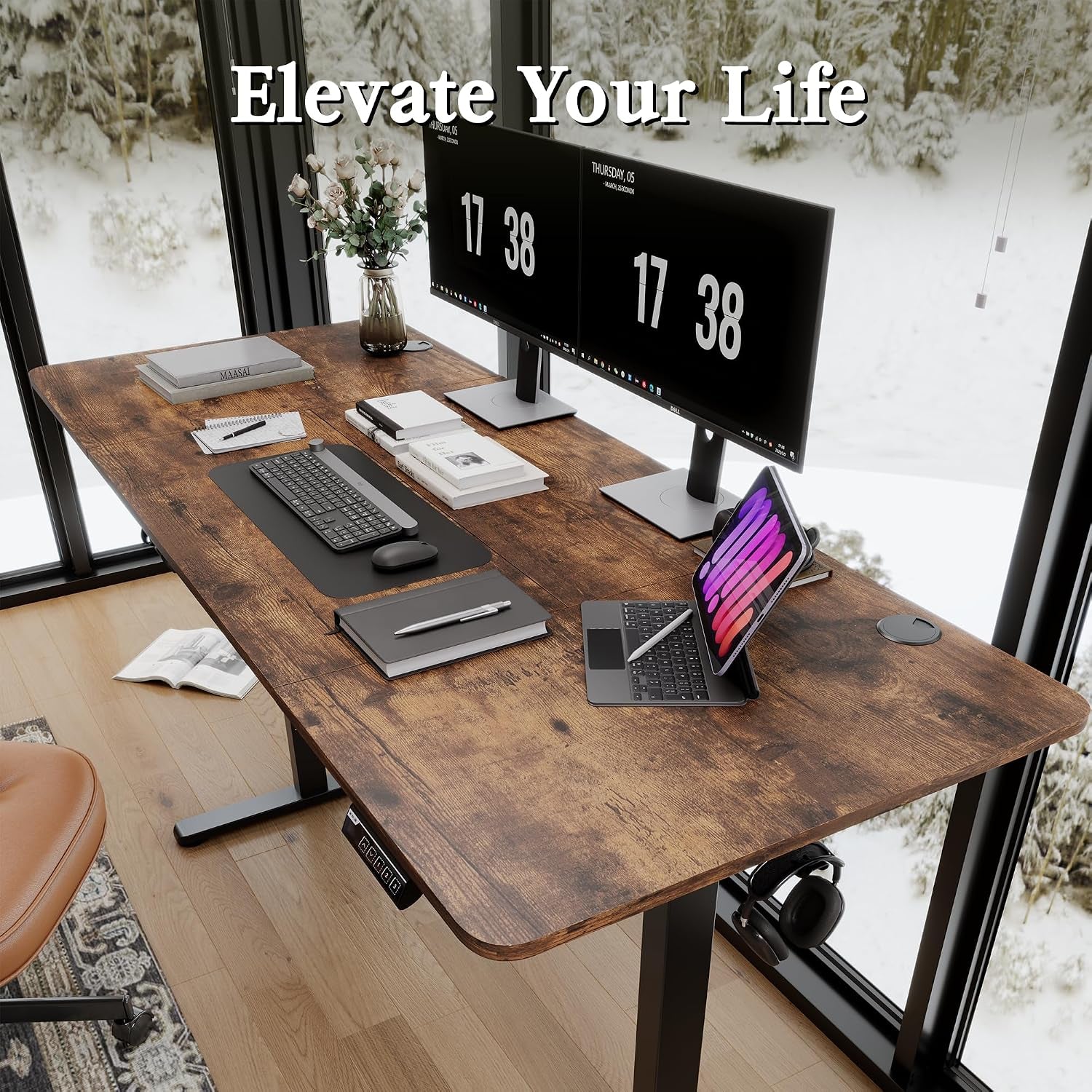 Large Electric Standing Desk - Rustic Brown - 71“ X 31.5“ 