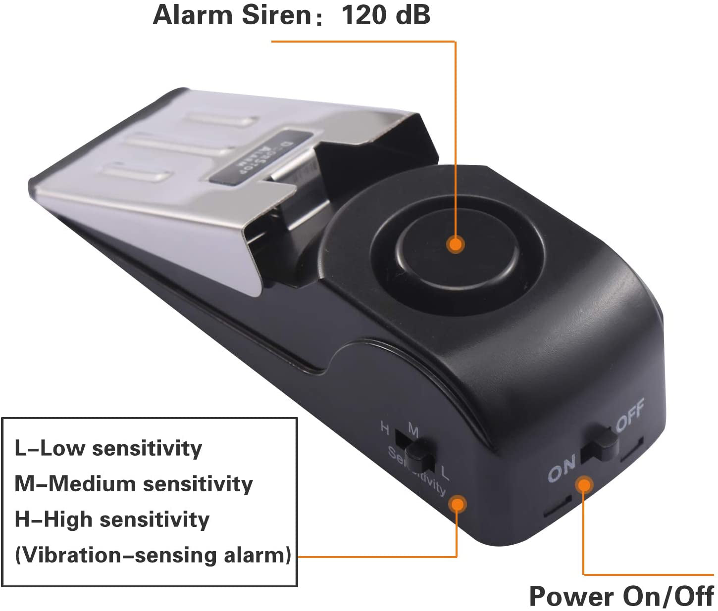 Wedge Door Stop Alarm with 120 Db Siren – Security Door Stopper with Adjustable Sensitivity for Home, Travel, Office, Dorm - 4 Pcs