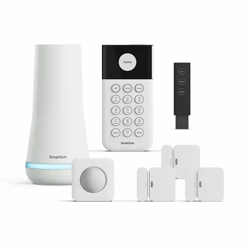 Smart Home Security System (7 Pc.) with Base Station, Siren, Keypad, Motion Sensor, 3 Entry Sensors, and Key Fob