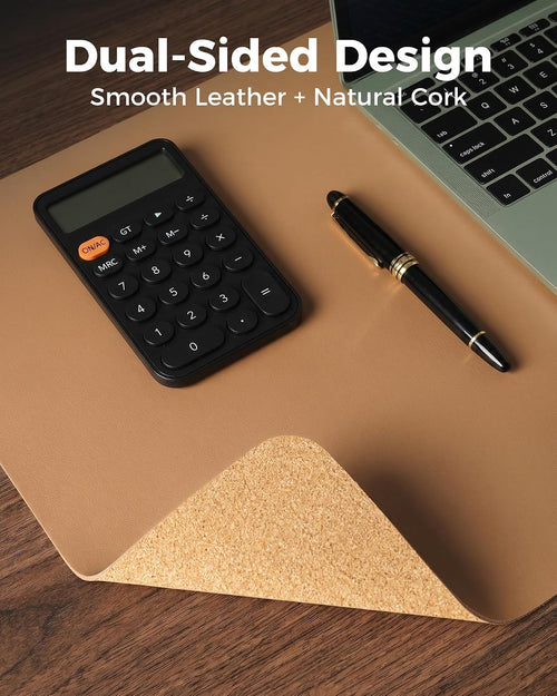 Dual-Sided Leather Desk Mat - Apricot - 25.6" X 13.7"