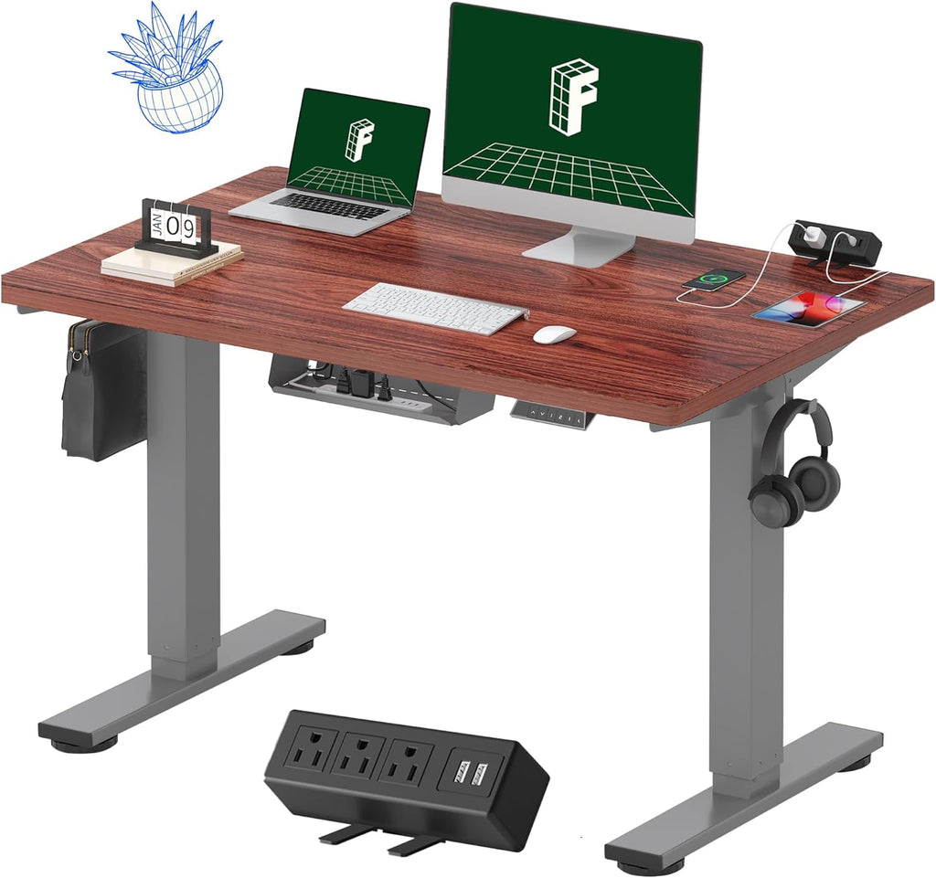 FLEXISPOT EN2 48" X 30" Standing Desk with Power Strip Bundle - Mahogany