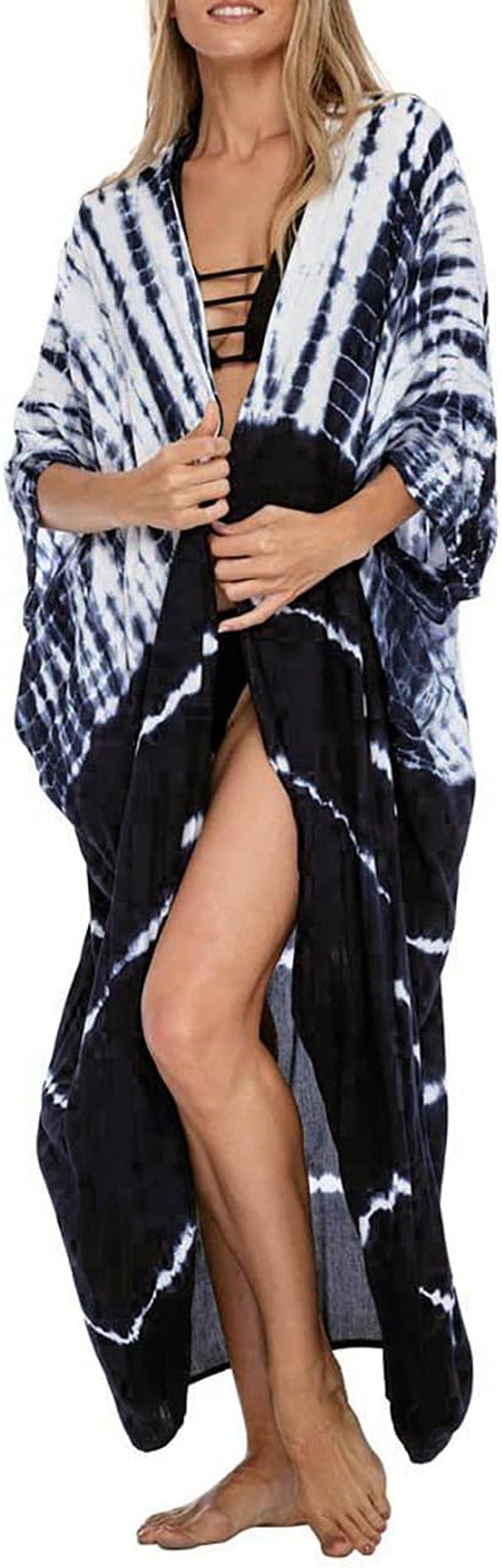 Stylish Tie Dye Open Front Long Swimsuit Cover Up - Women's 