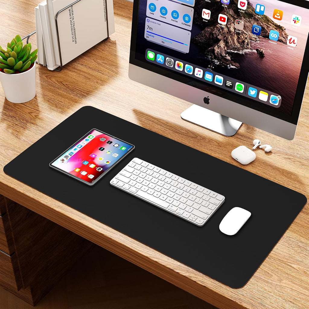 Leather Desk Mat - Black/Red - 23.6" X 13.7"