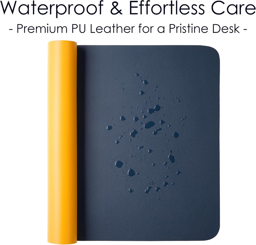 Leather Desk Mat - Blue/Yellow - 23.6" X 13.7" 