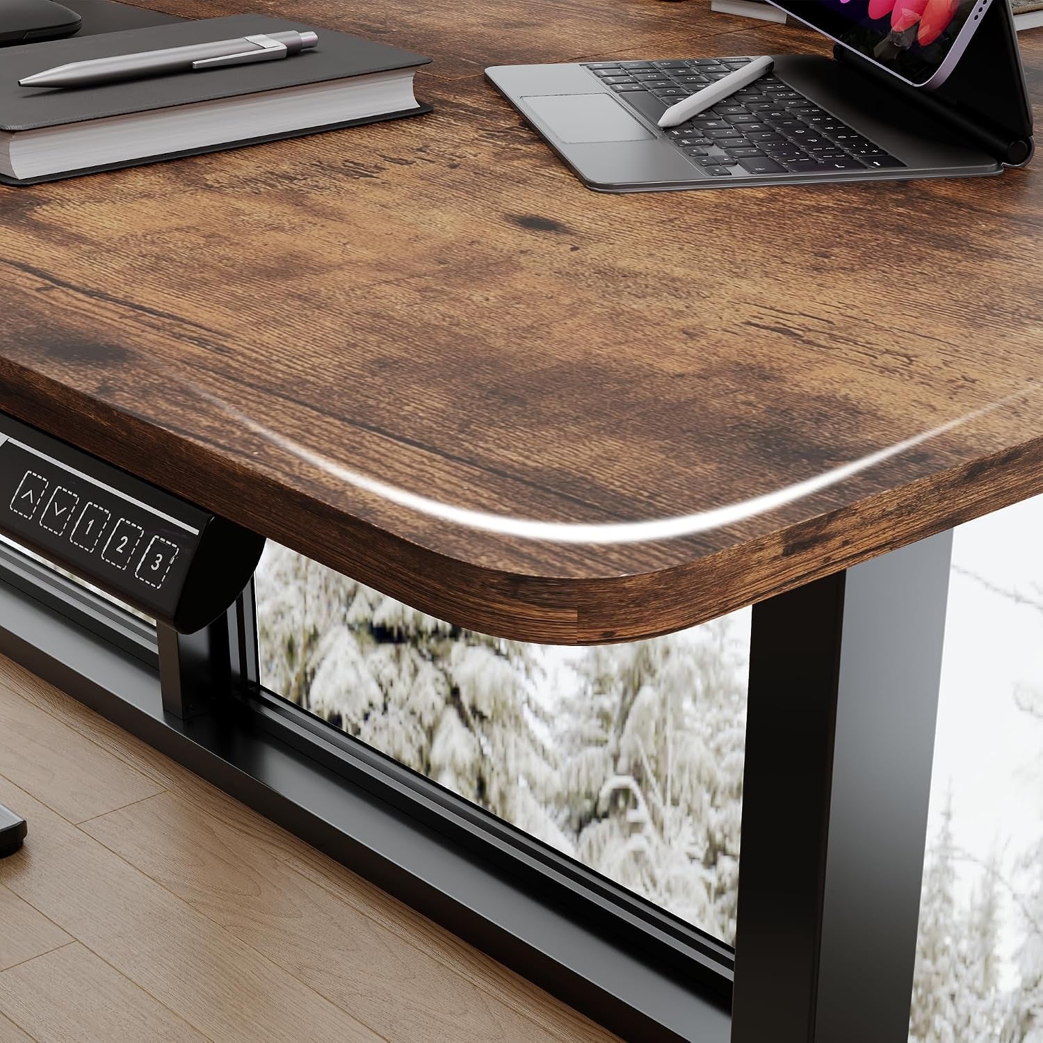 Large Electric Standing Desk - Rustic Brown - 71“ X 31.5“ 