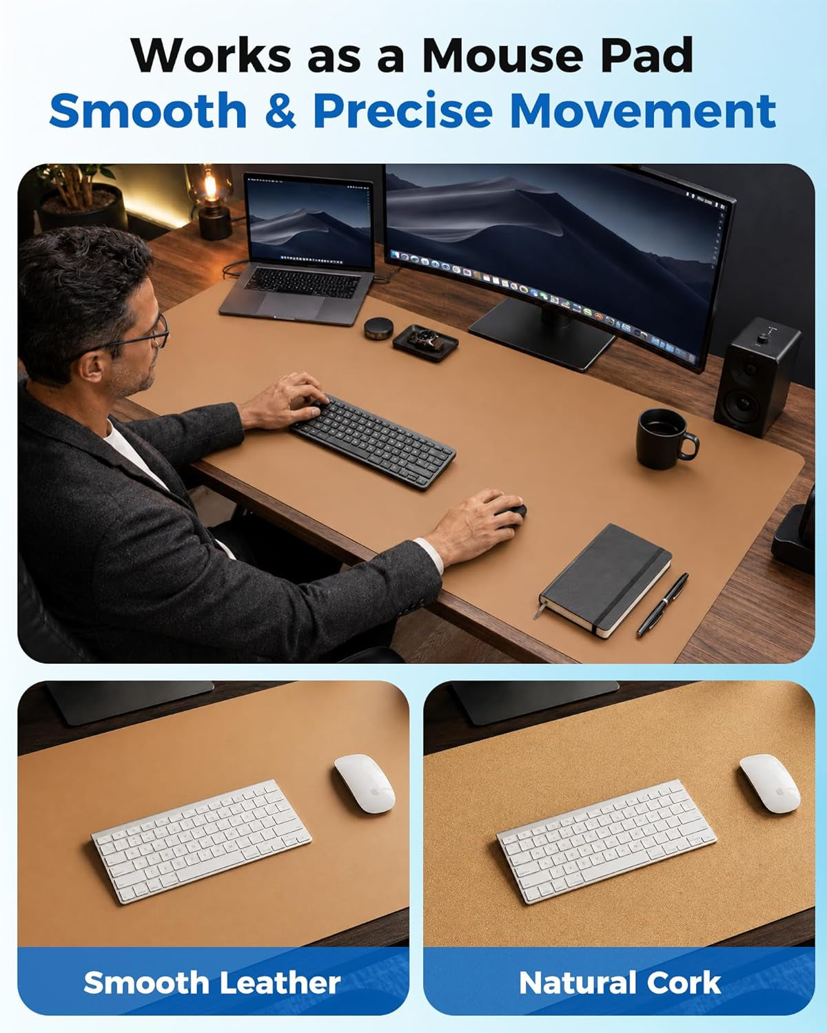 Dual-Sided Leather Desk Mat - Apricot - 25.6" X 13.7"