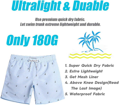 7 Inch Quick Dry Swim Shorts with Mesh Lining - Men's 