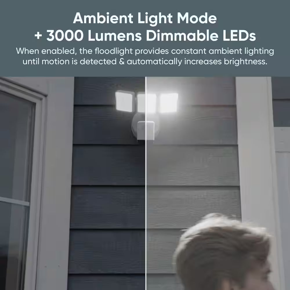 Wired Outdoor Wi-Fi Floodlight Pro Home Security Camera with 2K Resolution, App and Voice Control, Black