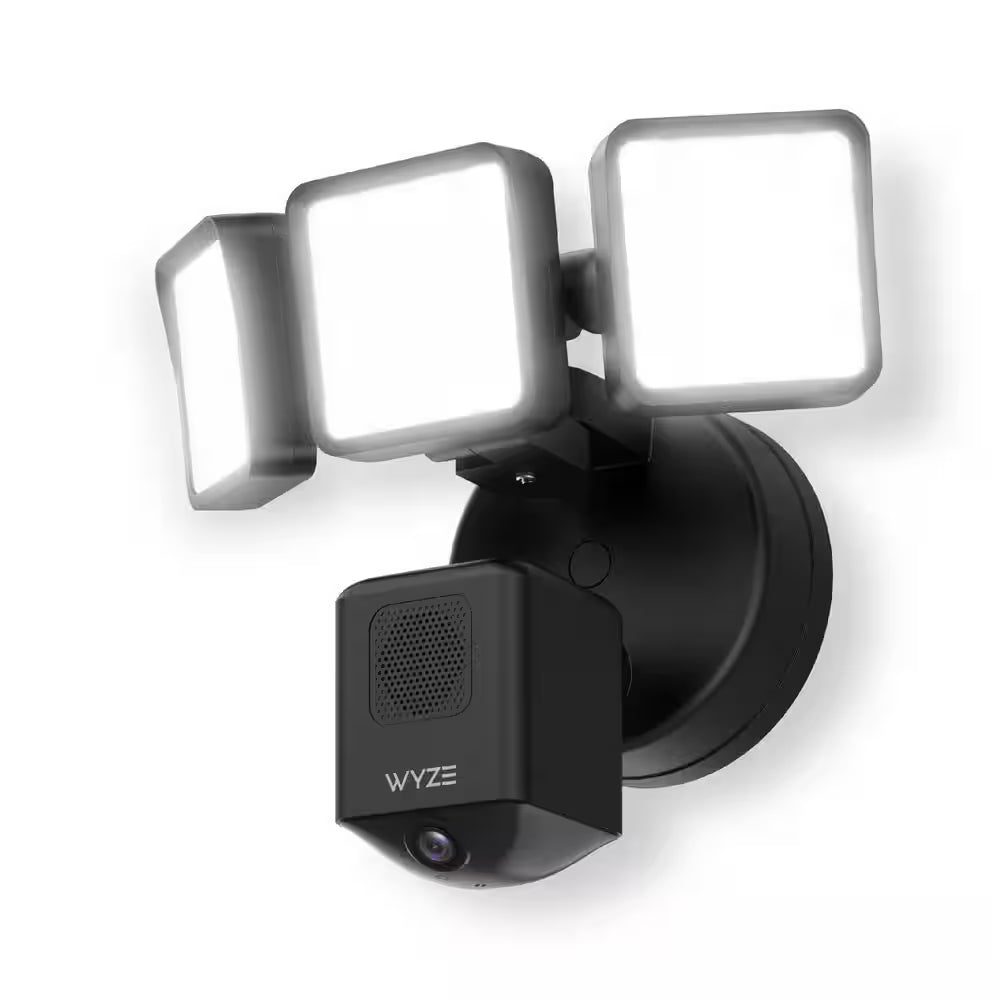 Wired Outdoor Wi-Fi Floodlight Pro Home Security Camera with 2K Resolution, App and Voice Control, Black