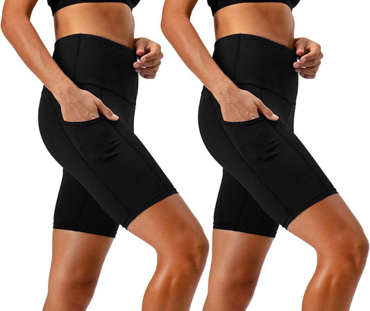 2-Pack High Waist Exercise Shorts with Side Pockets - Women's