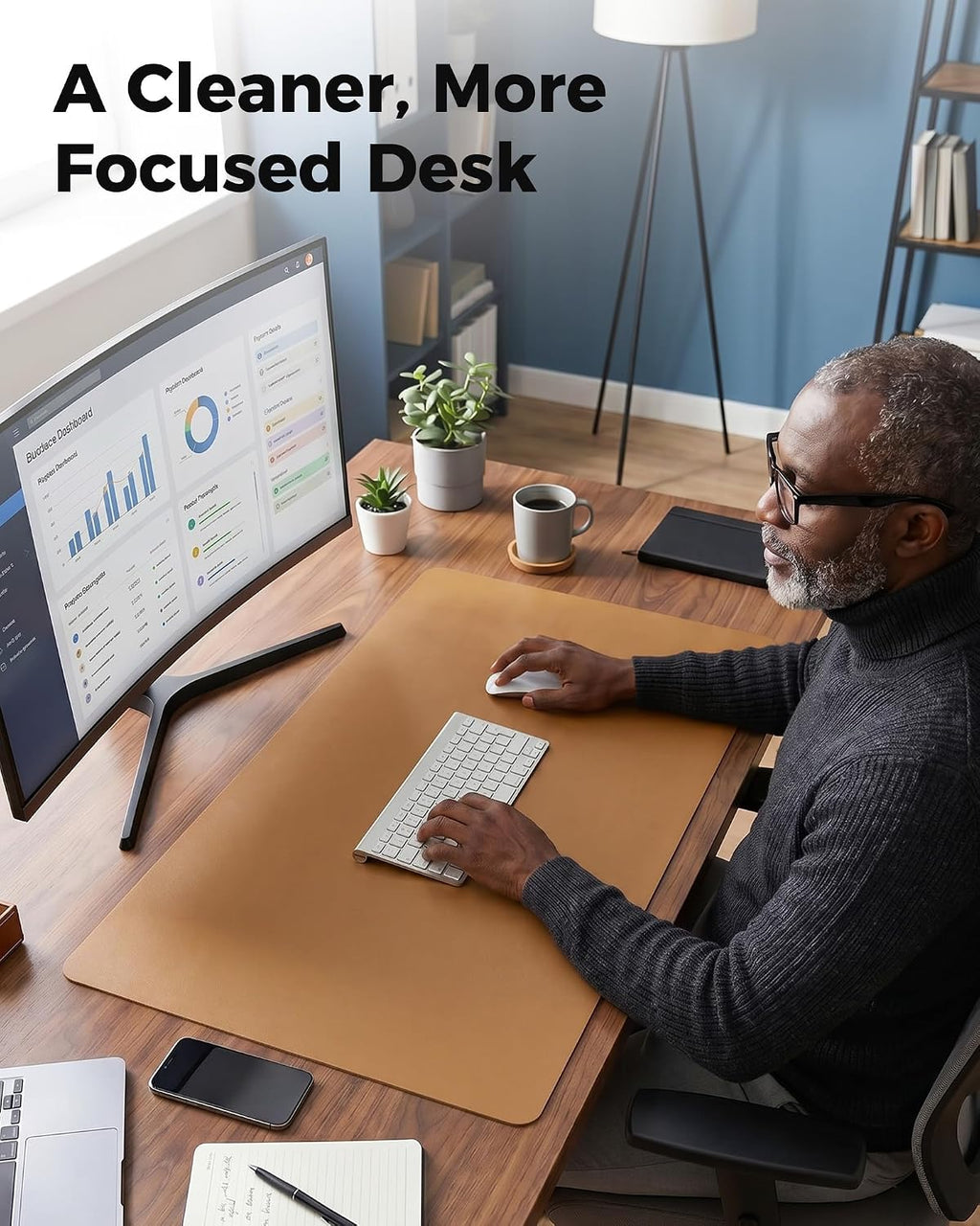 Dual-Sided Leather Desk Mat - Apricot - 25.6" X 13.7"
