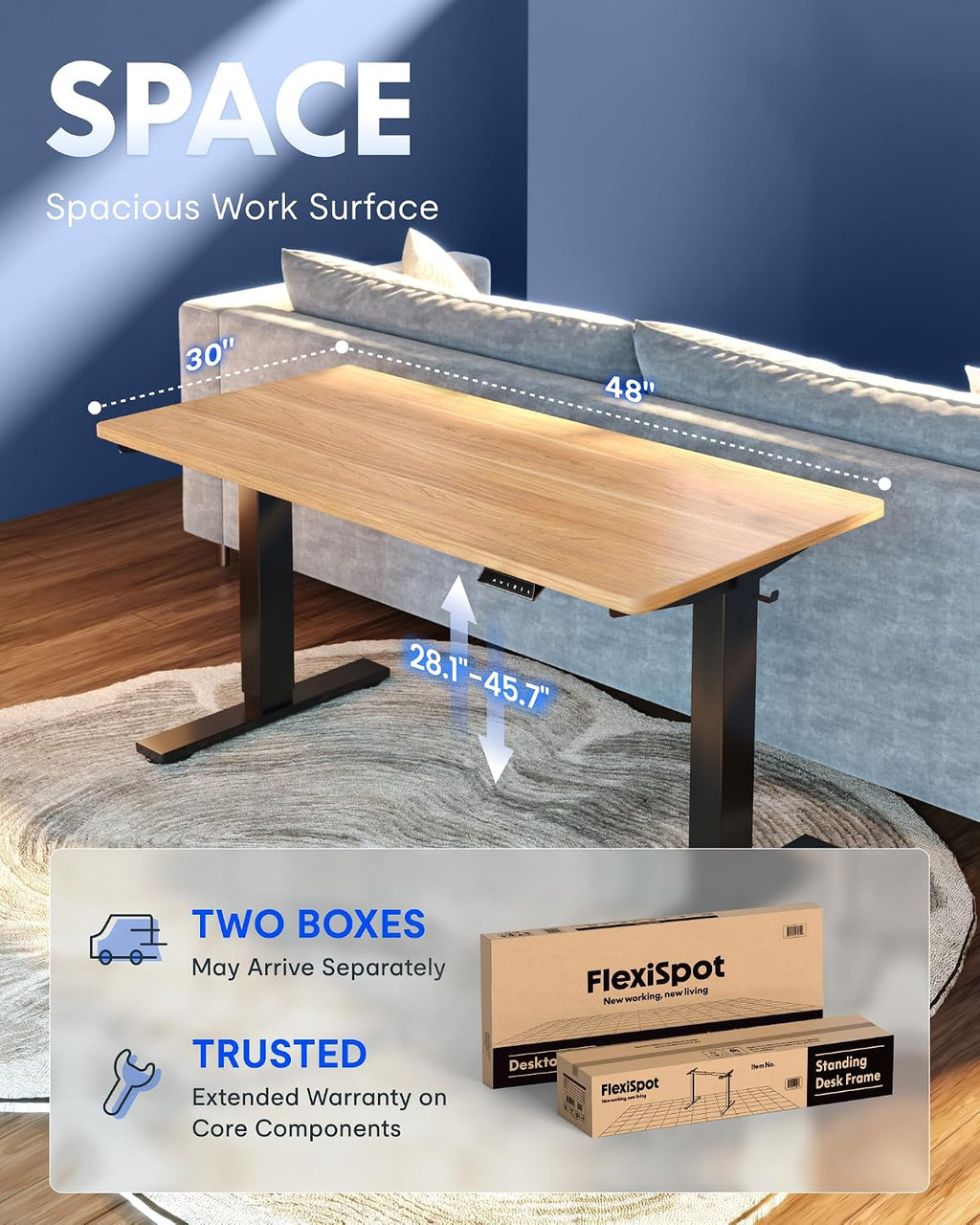 FLEXISPOT EN1 Standing Desk - Maple - 48" X 30"