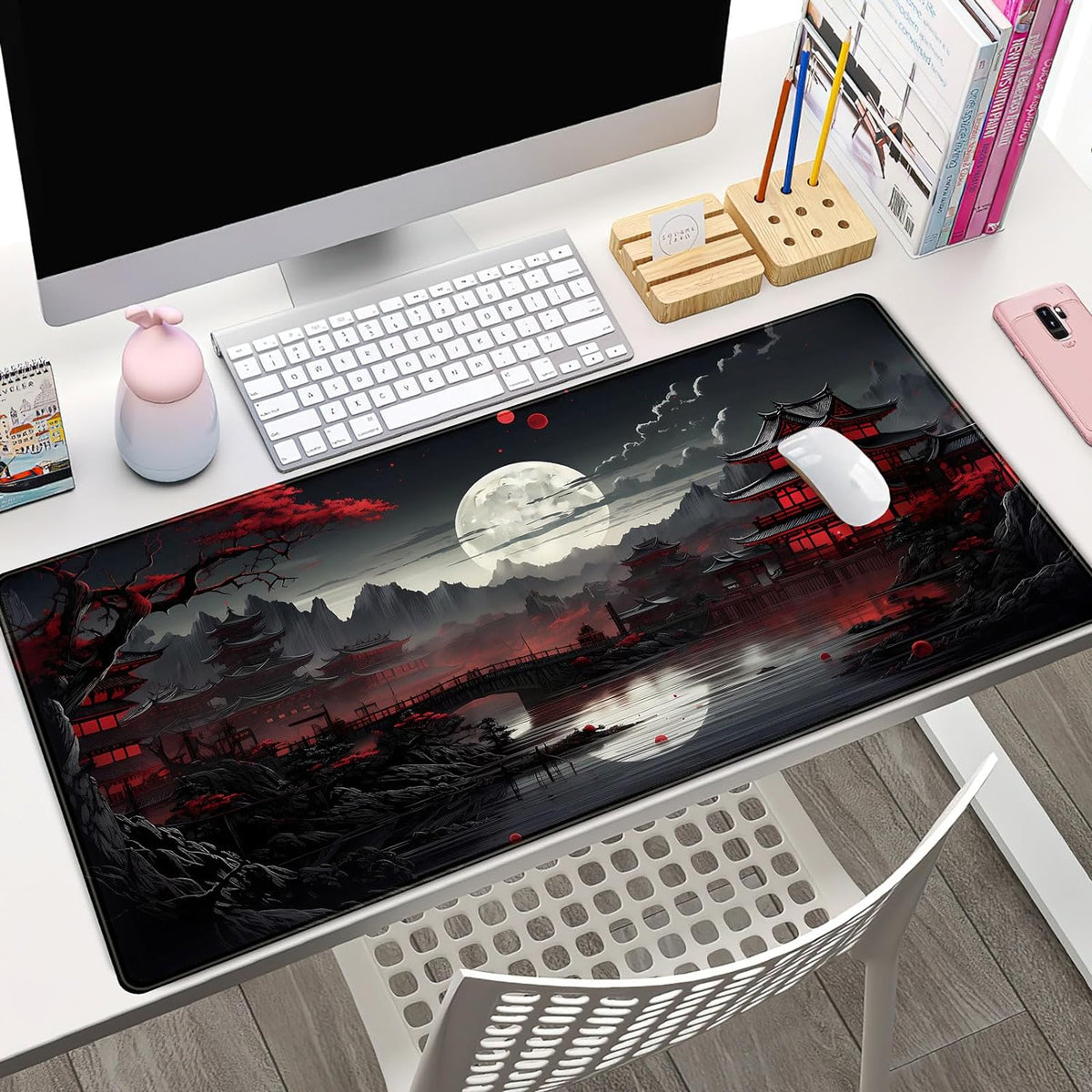 Japanese Riverside Moon Desk Mat - 31.5 X 15.7 
