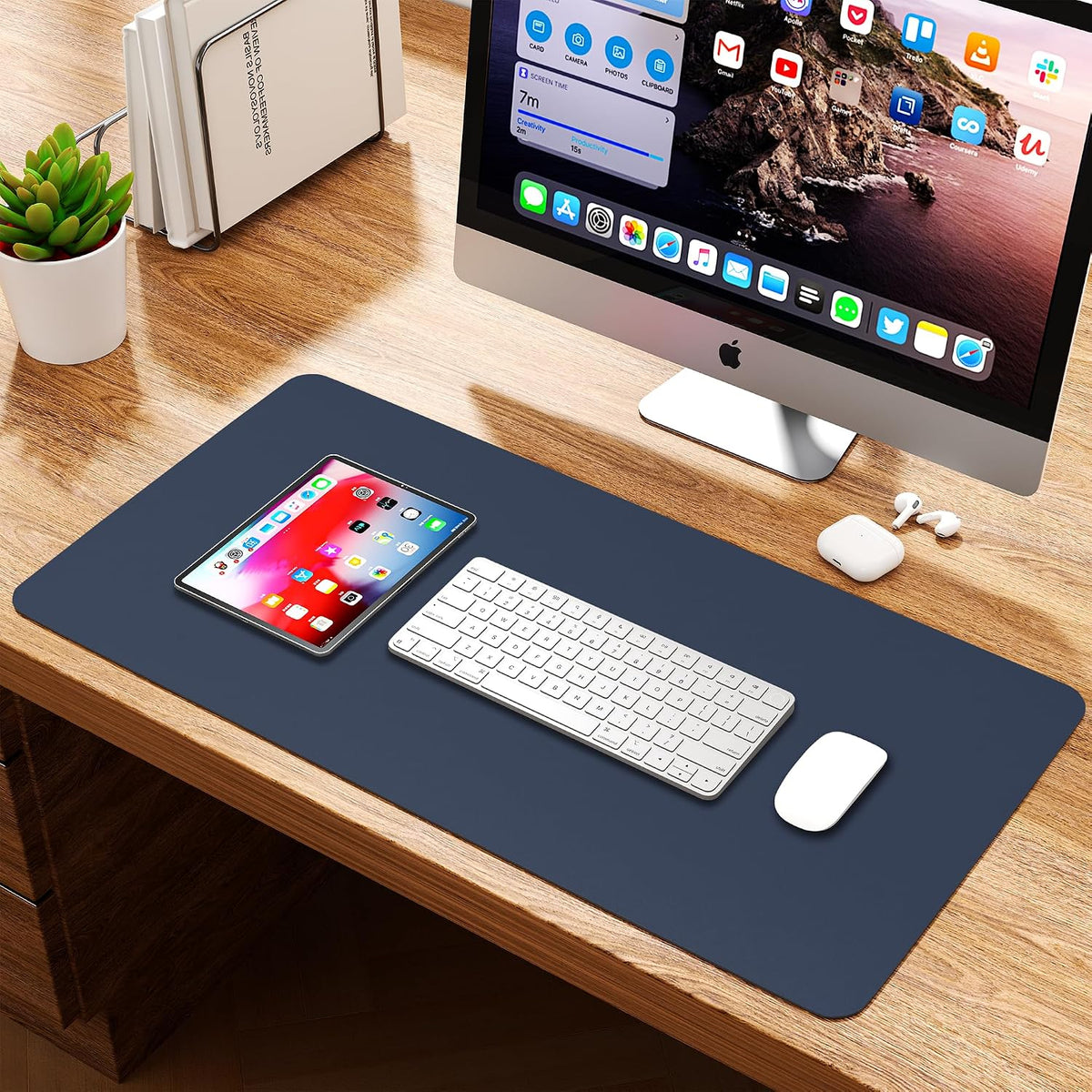 Leather Desk Mat - Blue/Yellow - 23.6" X 13.7" 