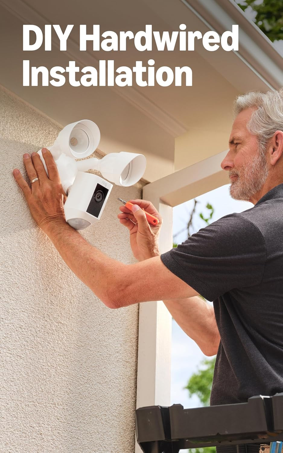 Floodlight Cam Plus (Newest Model), Wired Outdoor Home or Business Security with Motion-Activated 1080P HD Video and Floodlights, White