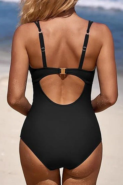 Scalloped V Neck Cut Out Bathing Suit - Women's 